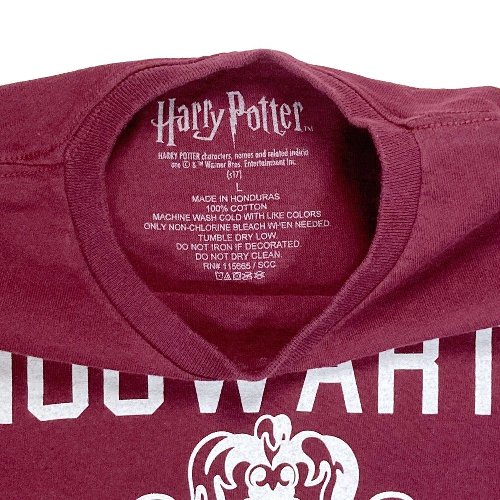 Hogwarts Crest T-SHIRT Mens LARGE Harry Potter School of Wizardry Maroon Red - Picture 4 of 9